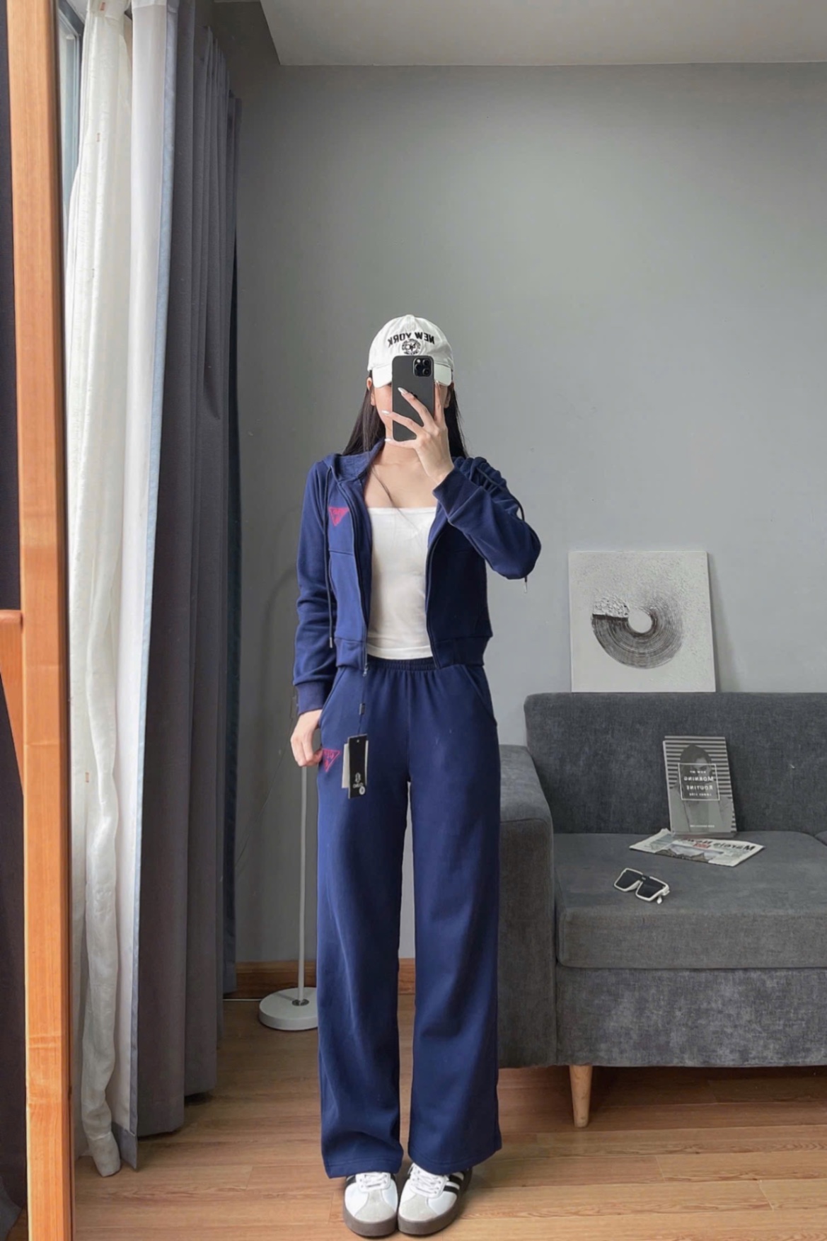 Bộ quần áo nỉ lót lông Guno - Size M - Xanh Navy