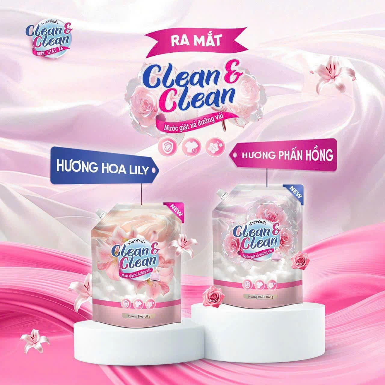 Thùng 4 gói nước giặt xả Clean & Clean hương phấn hồng (4 gói x 3.2L)