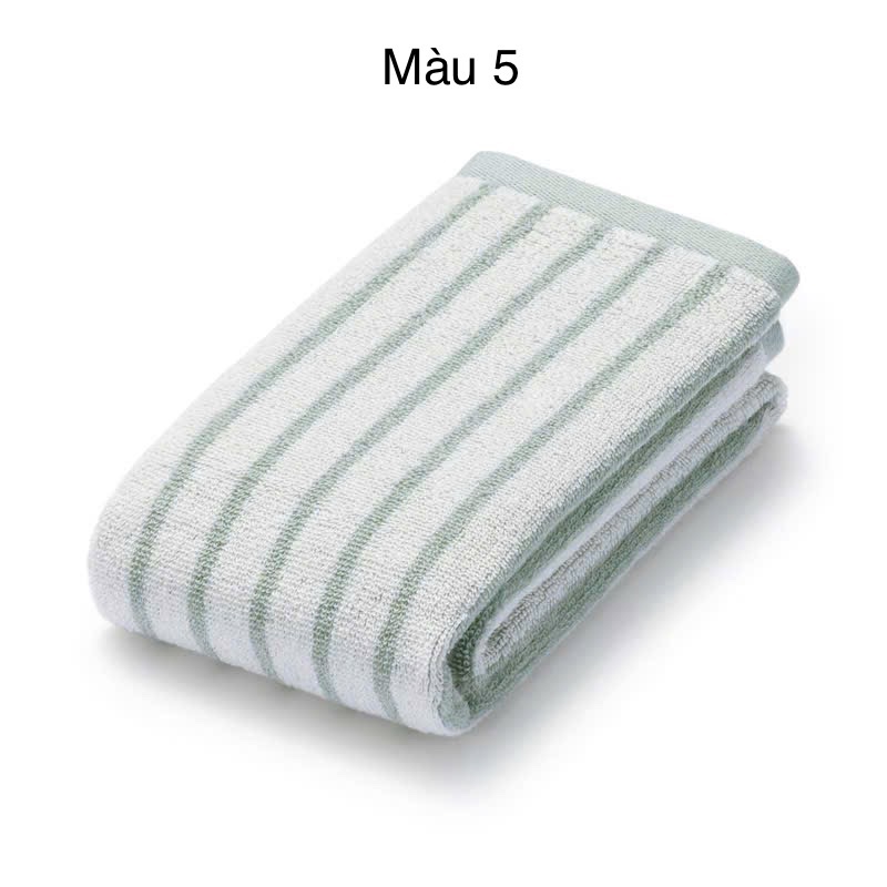 Khăn gội kẻ sọc cotton organic Muji 34 x84cm - Mẫu 5 (kẻ nhỏ xanh nhạt)