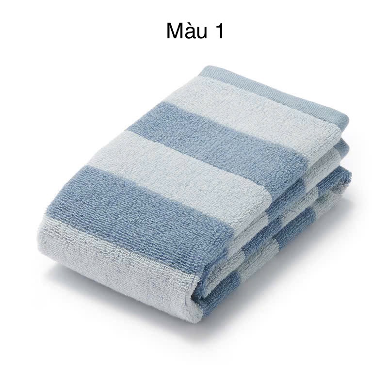 Khăn gội kẻ sọc cotton organic Muji 34 x84cm - Mẫu 1 (kẻ xanh to)