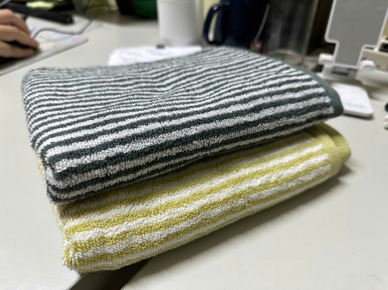 Khăn gội kẻ sọc cotton organic Muji 34 x84cm - Mẫu 7 (kẻ xanh cốm vàng)