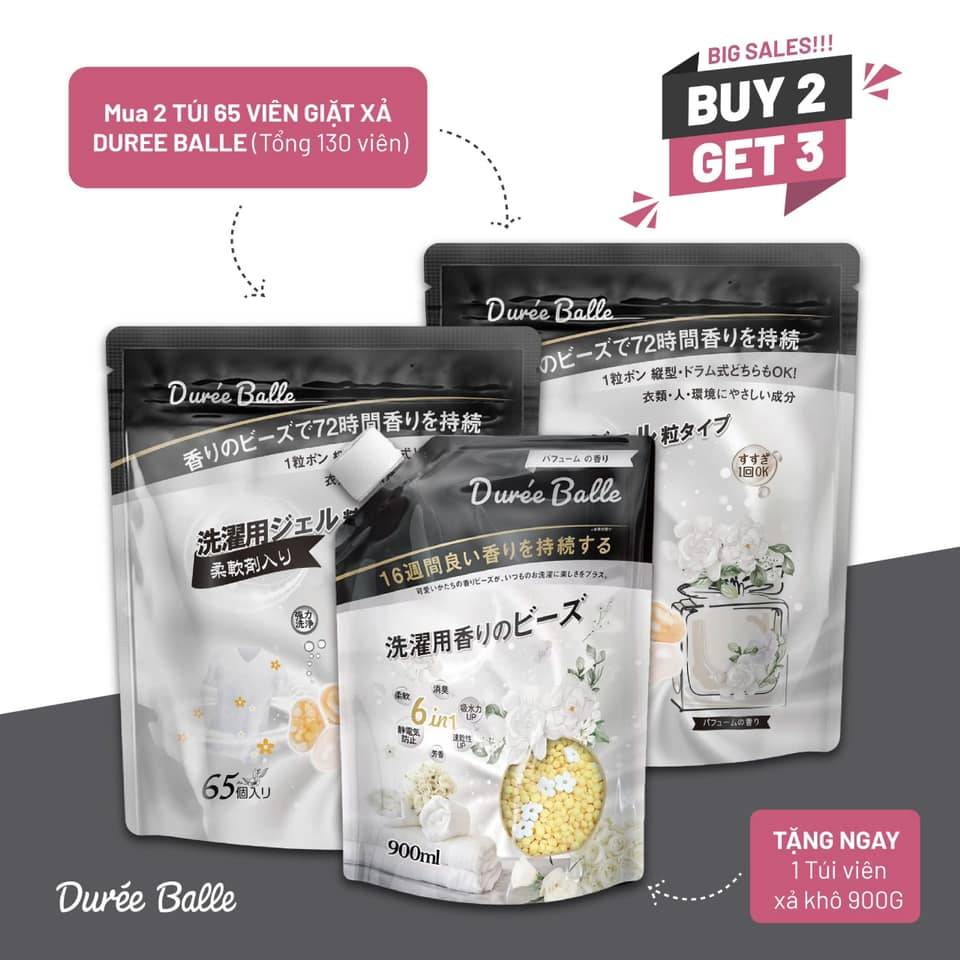 SET loại 1: Combo 2 gói viên giặt Duree ball màu đen (65 viên/ gói) + Tặng 1 gói xả khô màu đen 900ml