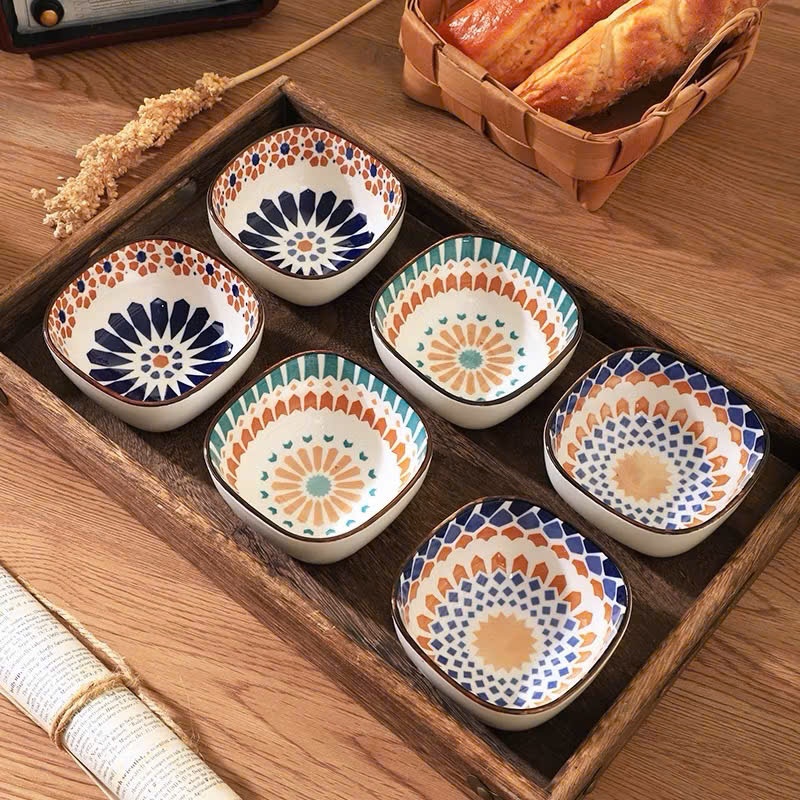 Set 6 bát chấm hoa văn màu sắc