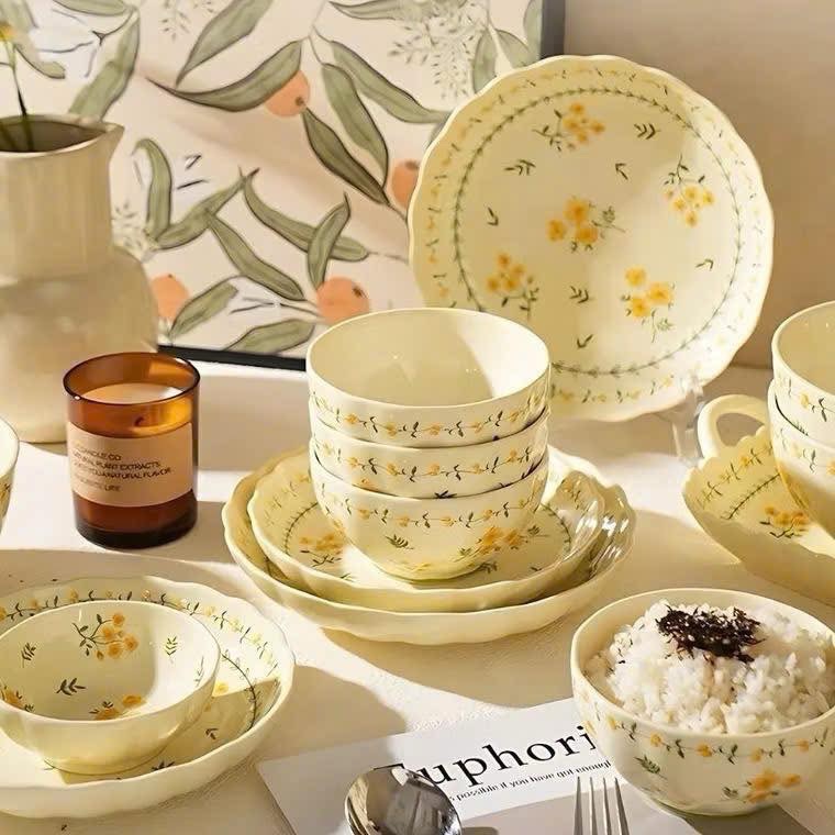 Bộ bát hoa vàng vintage 22 món