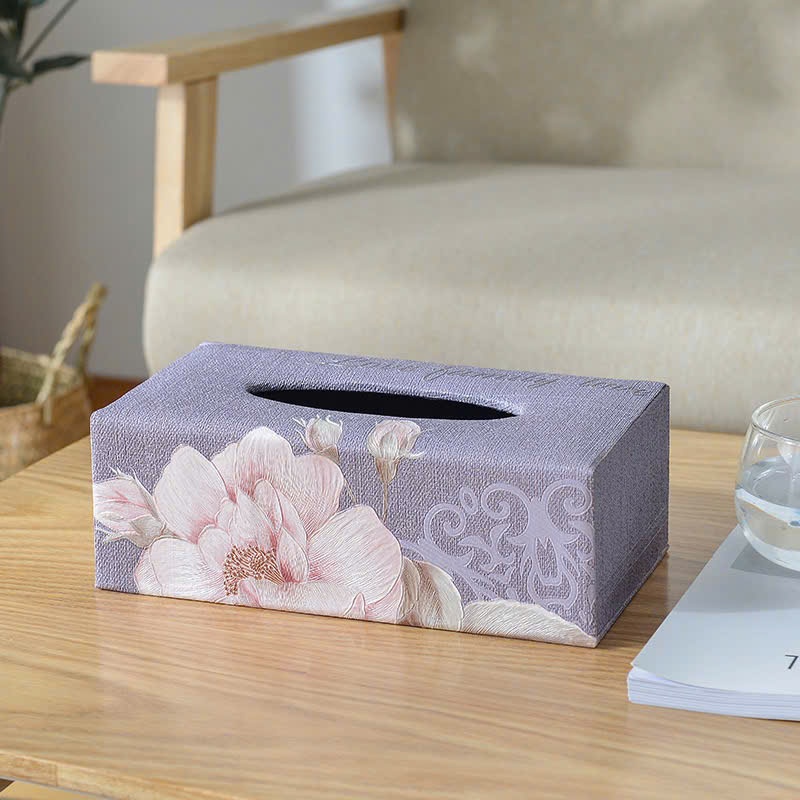 Hộp giấy ăn cao cấp vintage hình chữ nhật - Mẫu hoa tím
