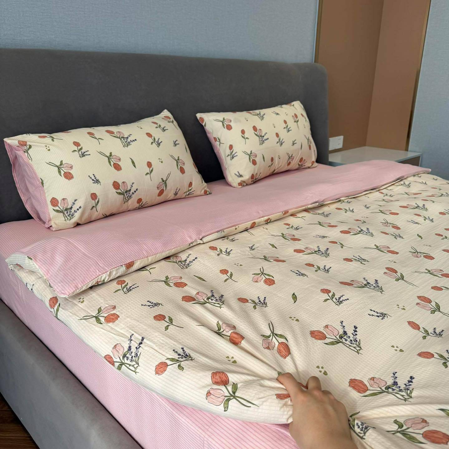 Bộ ga đũi Hàn tơ tre 4 món mẫu hoa hồng