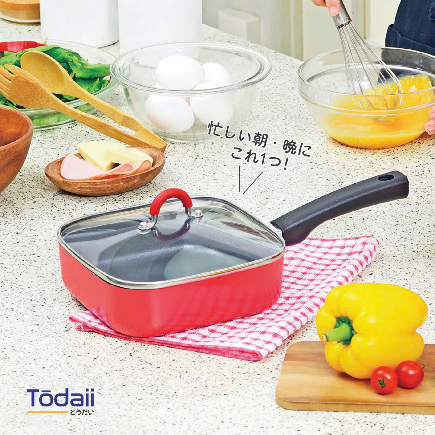 Chảo vuông chống dính nắp kính Todaii 18cm