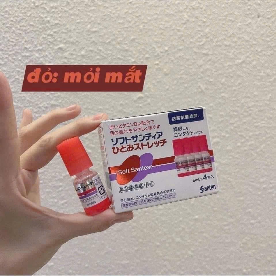 Hộp 4 lọ nhỏ mắt nhân tạo Santen - màu đỏ (chống mỏi mắt)