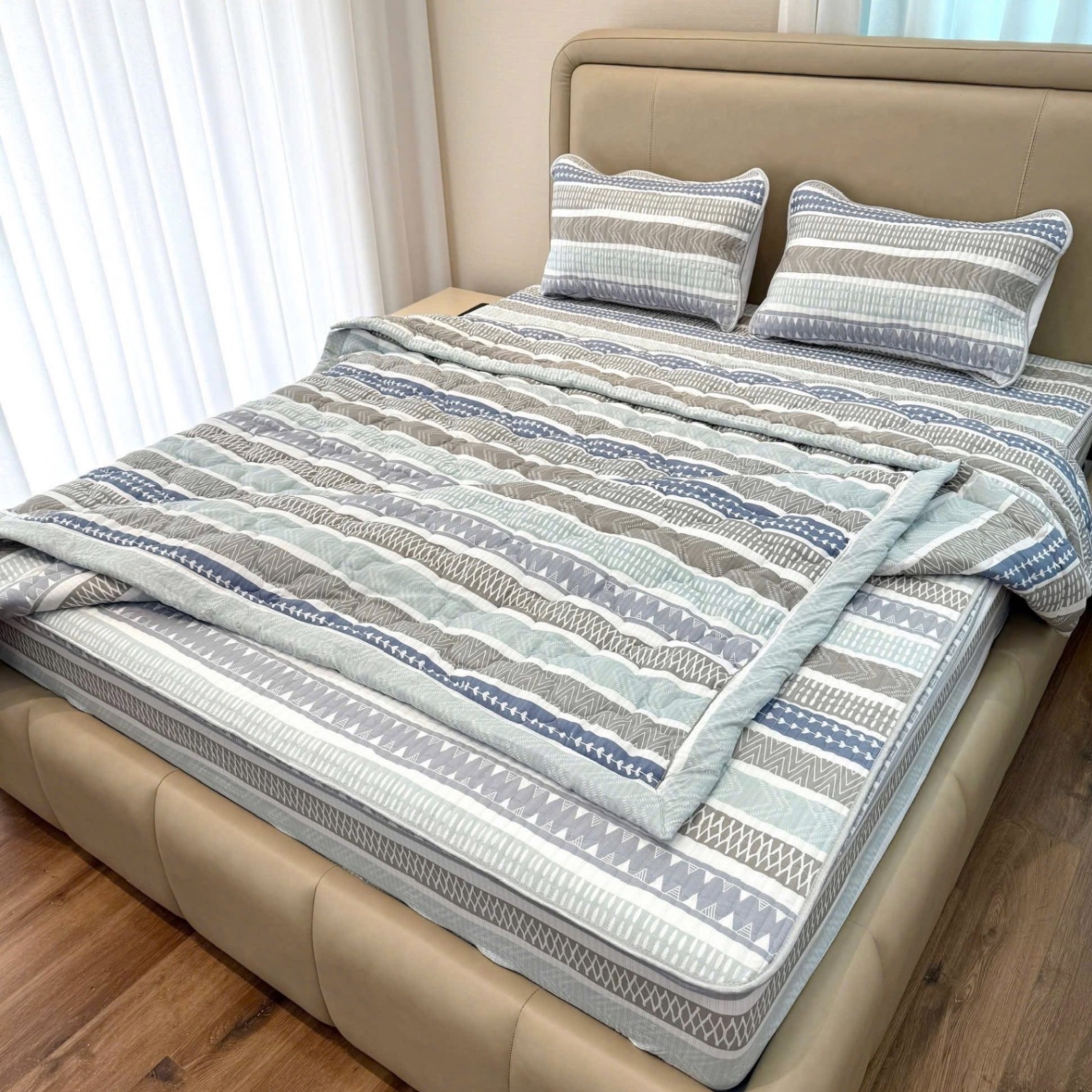 Chăn chần bông mẫu kẻ vintage size 2mx2.3m