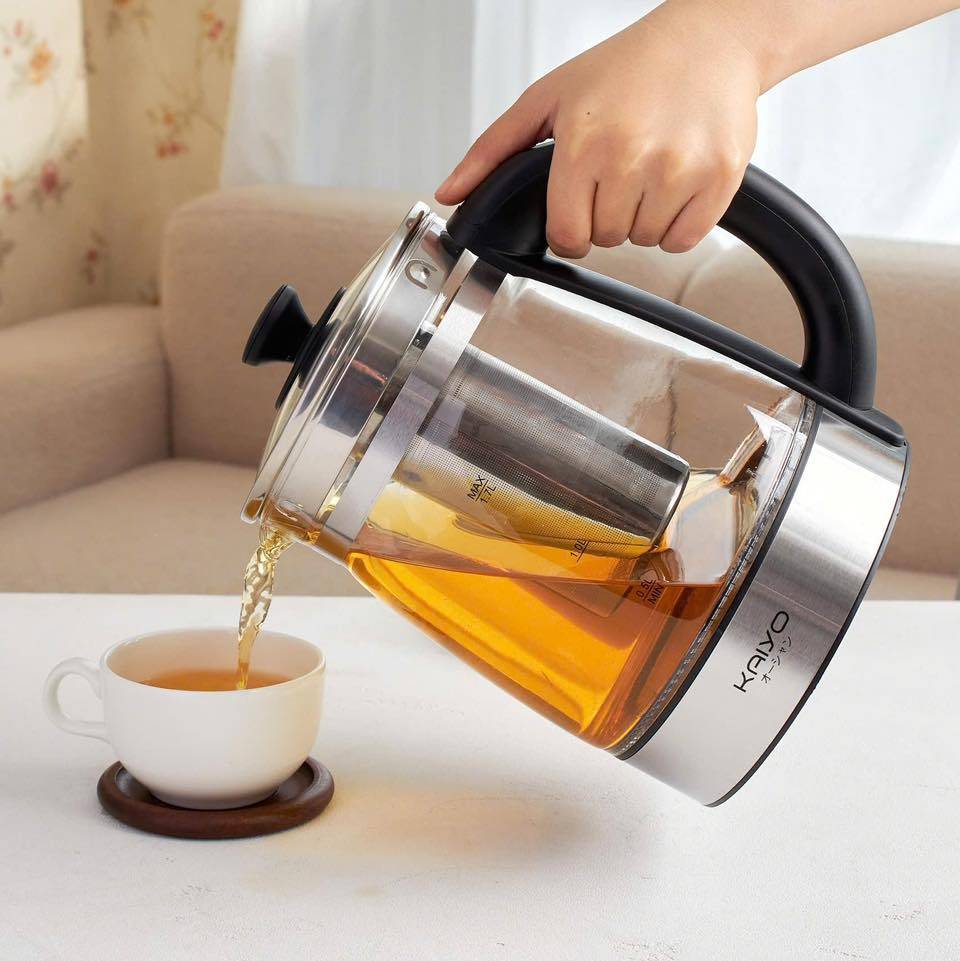 Ấm siêu tốc thuỷ tinh borosilicate kèm lọc trà có điều chỉnh nhiệt độ Kaiyo 1.7L (KEK-062)
