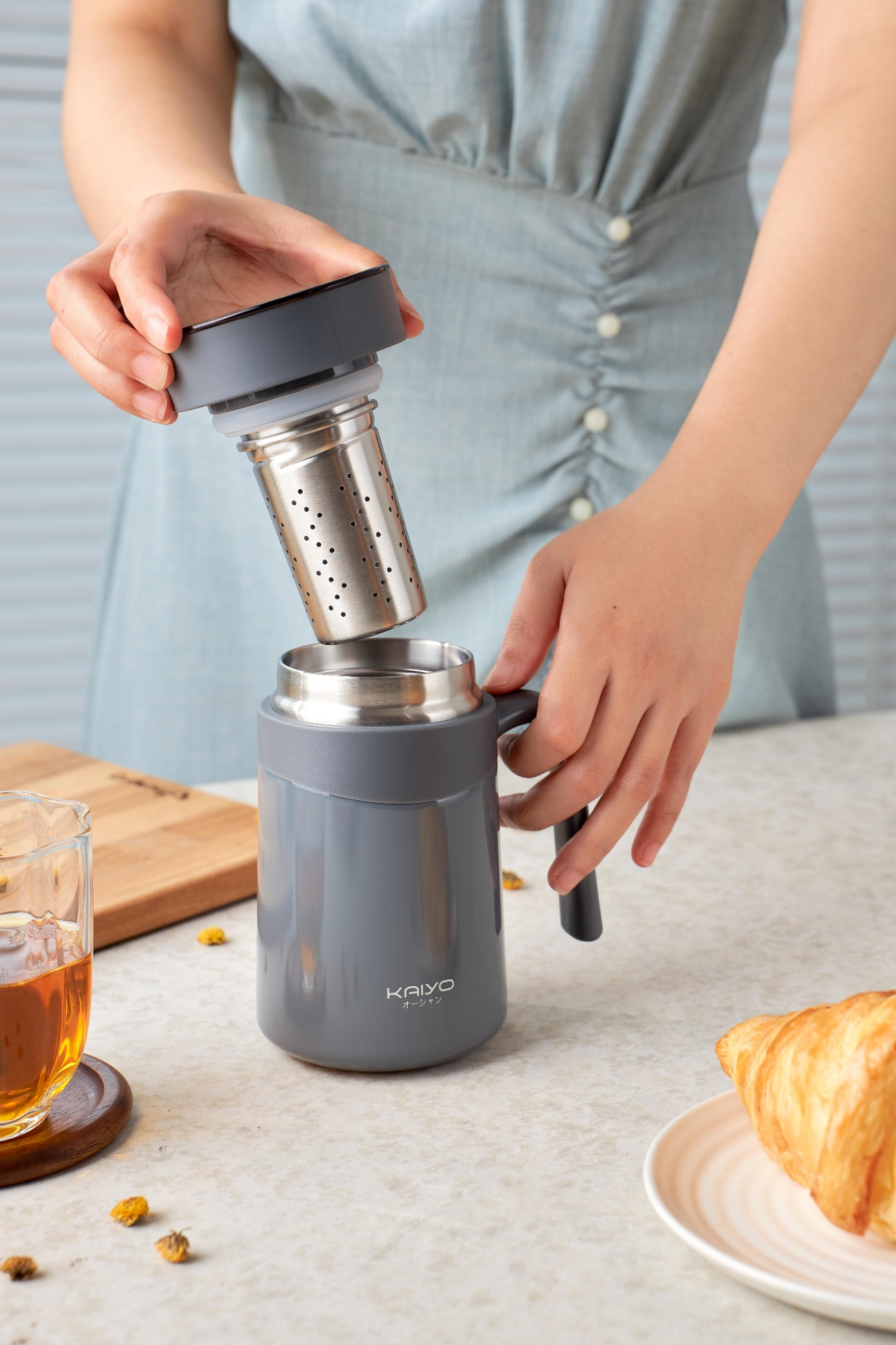 Cốc giữ nhiệt inox 304 kèm lõi lọc trà 350ml Kaiyo