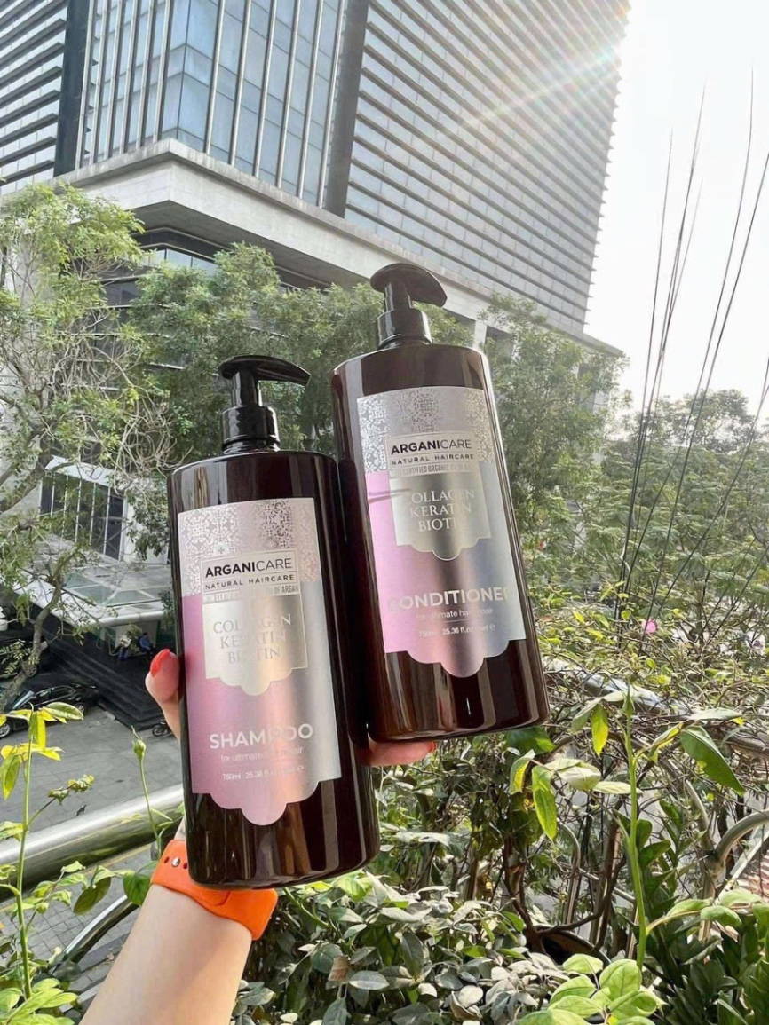 Cặp Dầu gội Dầu xả Collagen Argani care (Pháp) 750ml/ chai