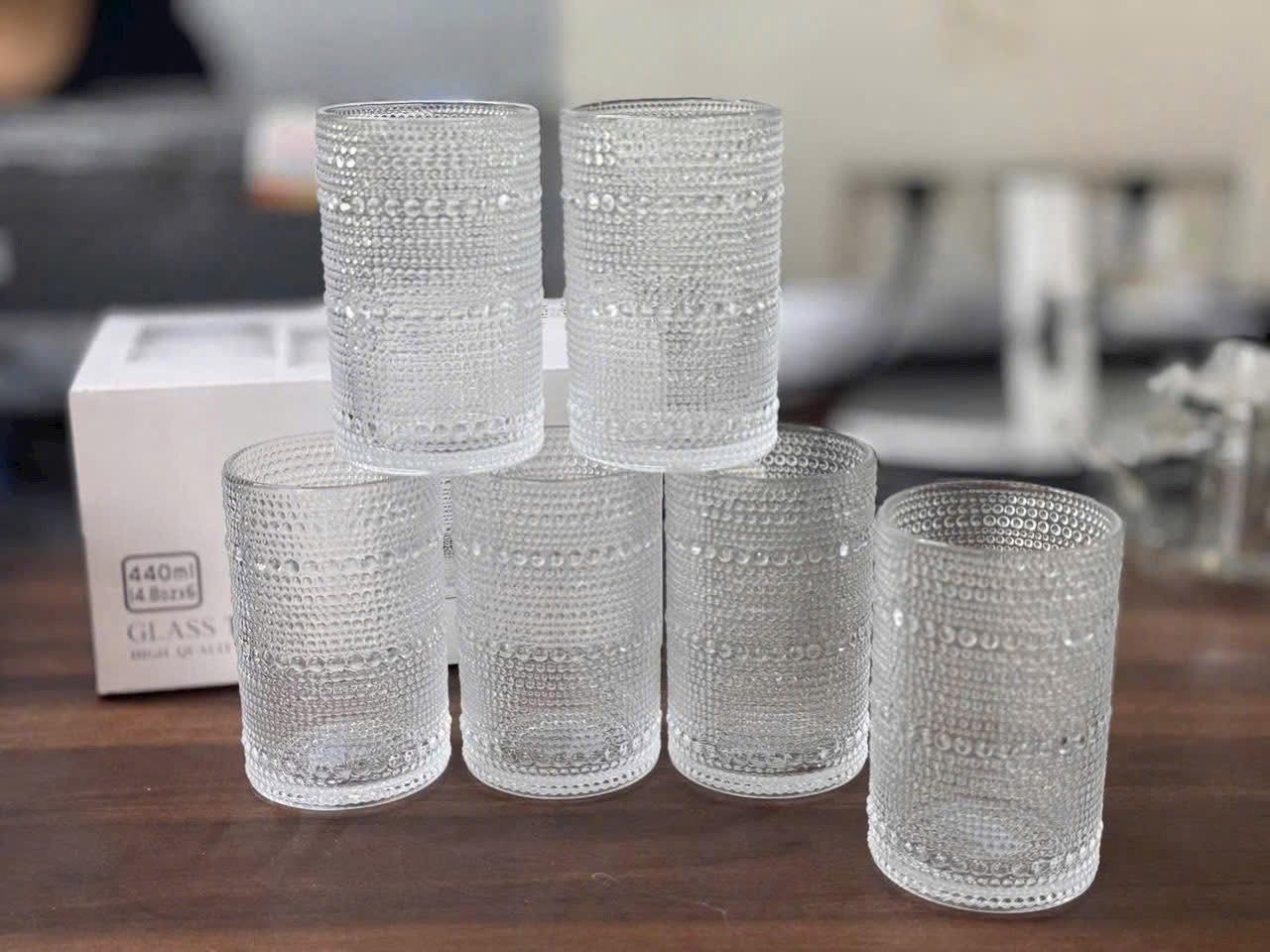 Bộ 6 cốc thuỷ tinh hạt cườm dáng cao 440ml