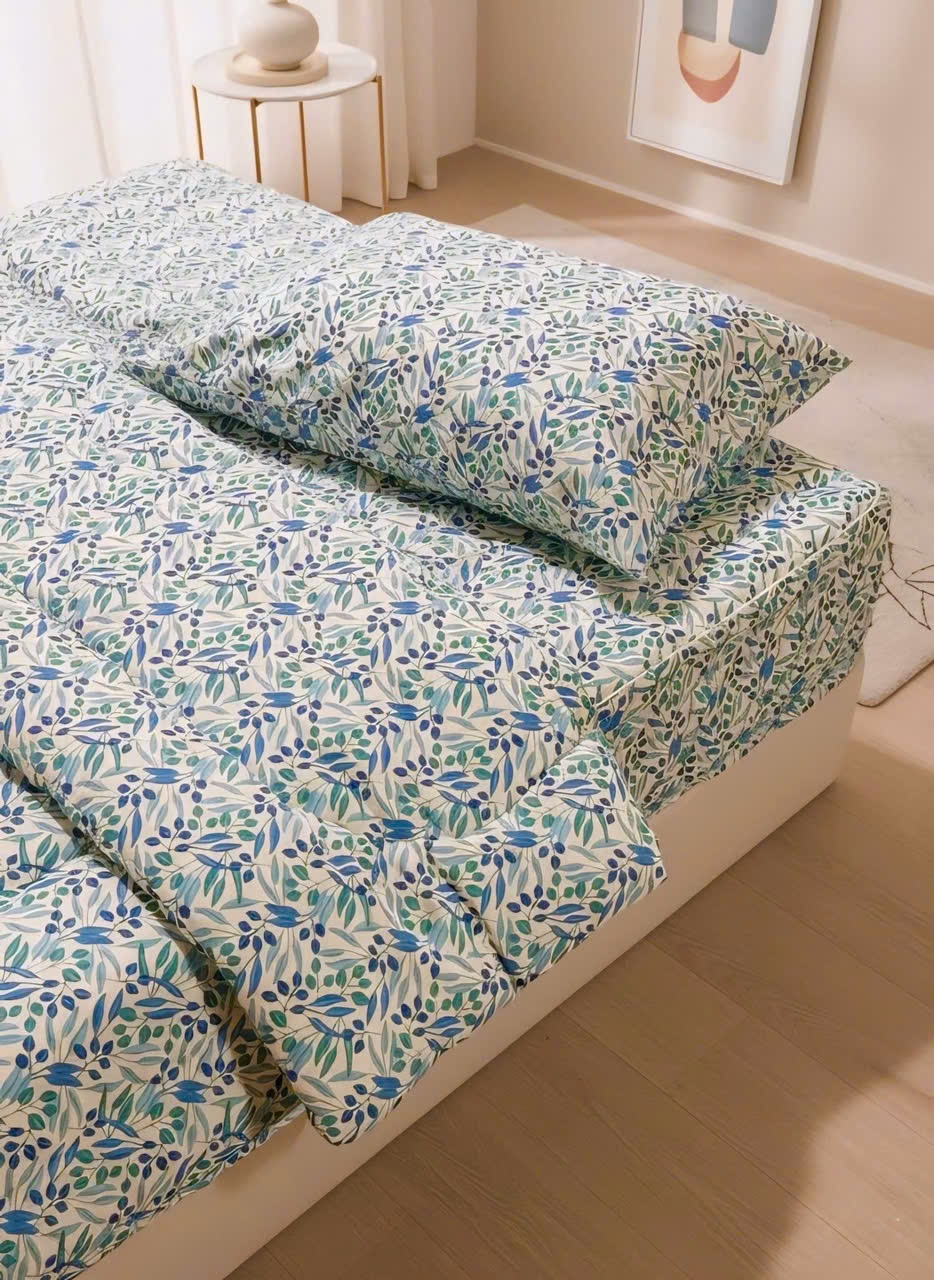 Chăn bông chần cotton 100% Kawa Nhật - size 2m x 2.3m - mẫu lá xanh