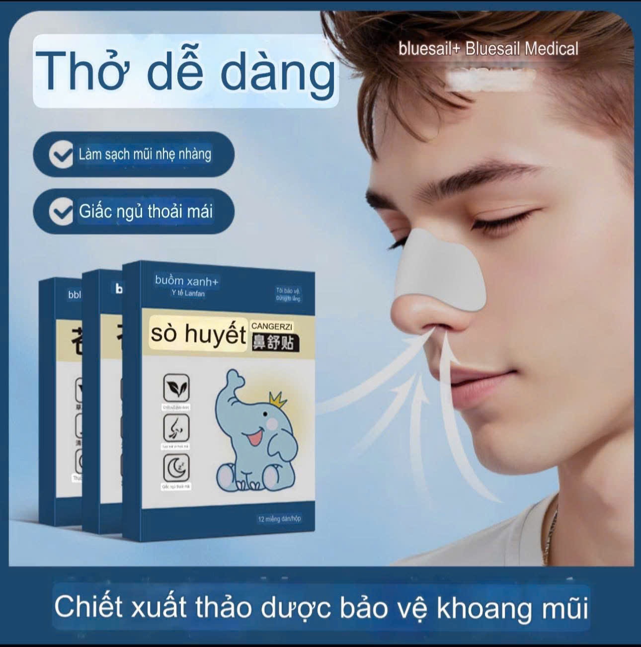 Combo: 03 hộp miếng dán nghẹt mũi Blue Sail (36 miếng)