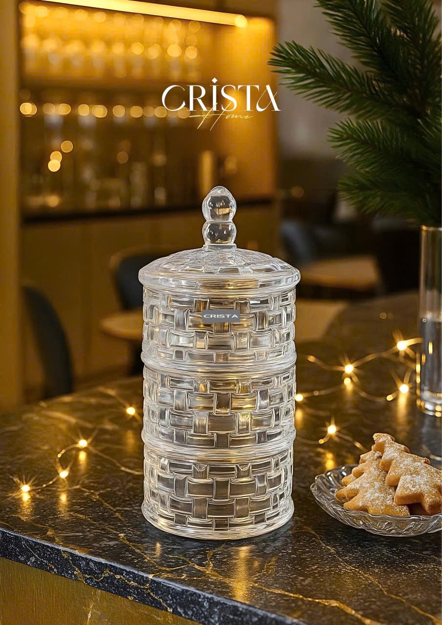 Bộ hũ mứt Tết thủy tinh 3 tầng Crista - trong suốt