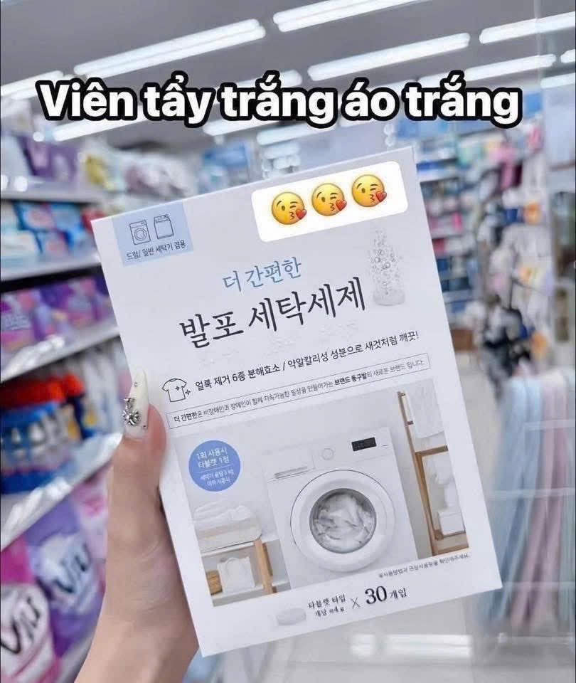 Hộp 30 viên tẩy trắng quần áo Korea
