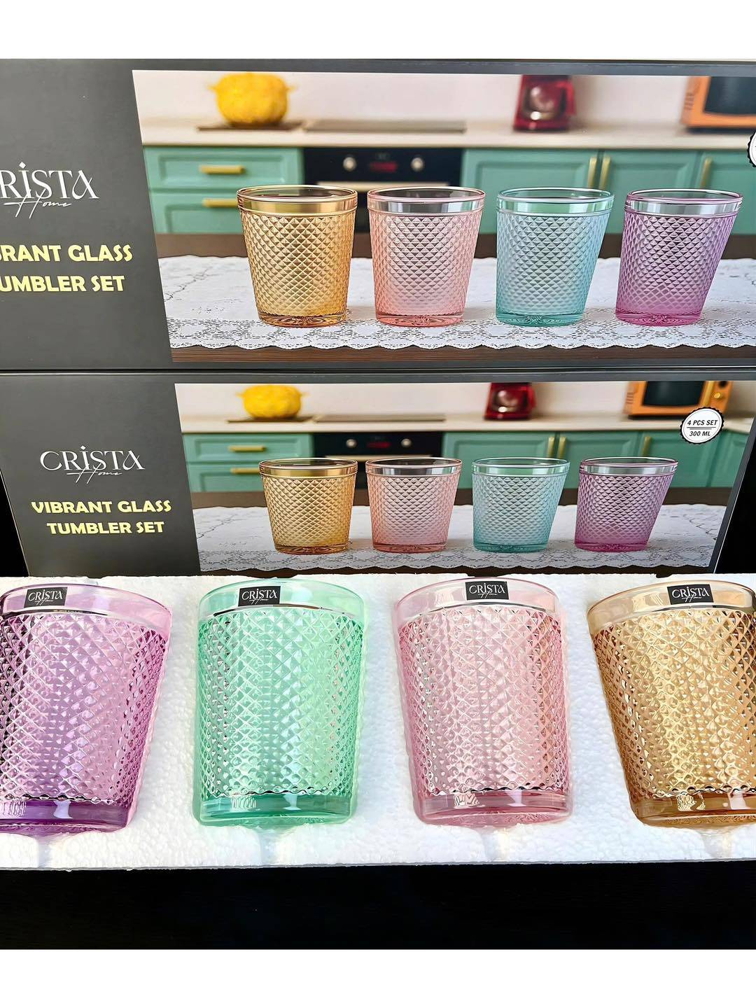 Bộ 4 cốc vân kim cương Crista 300ml cao cấp