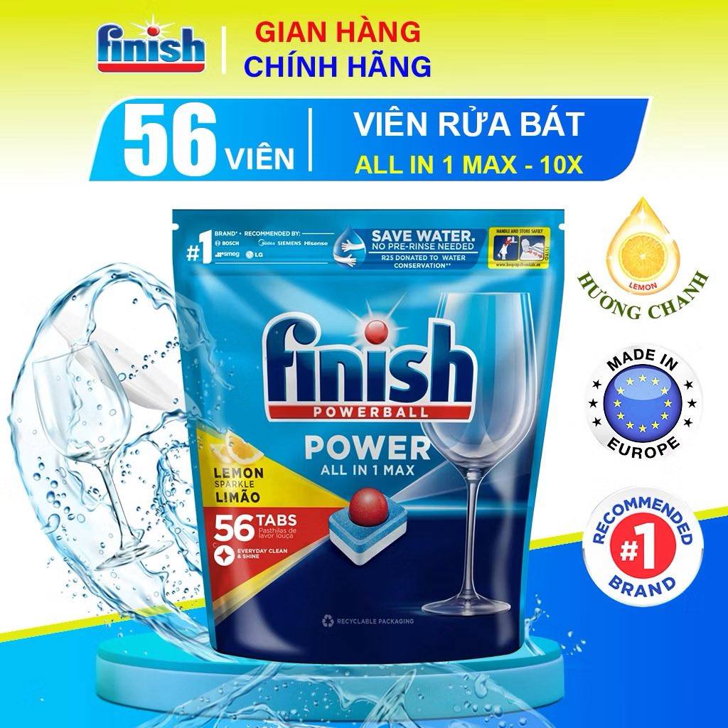 Bịch 56 viên rửa bát Finish All in One hương chanh