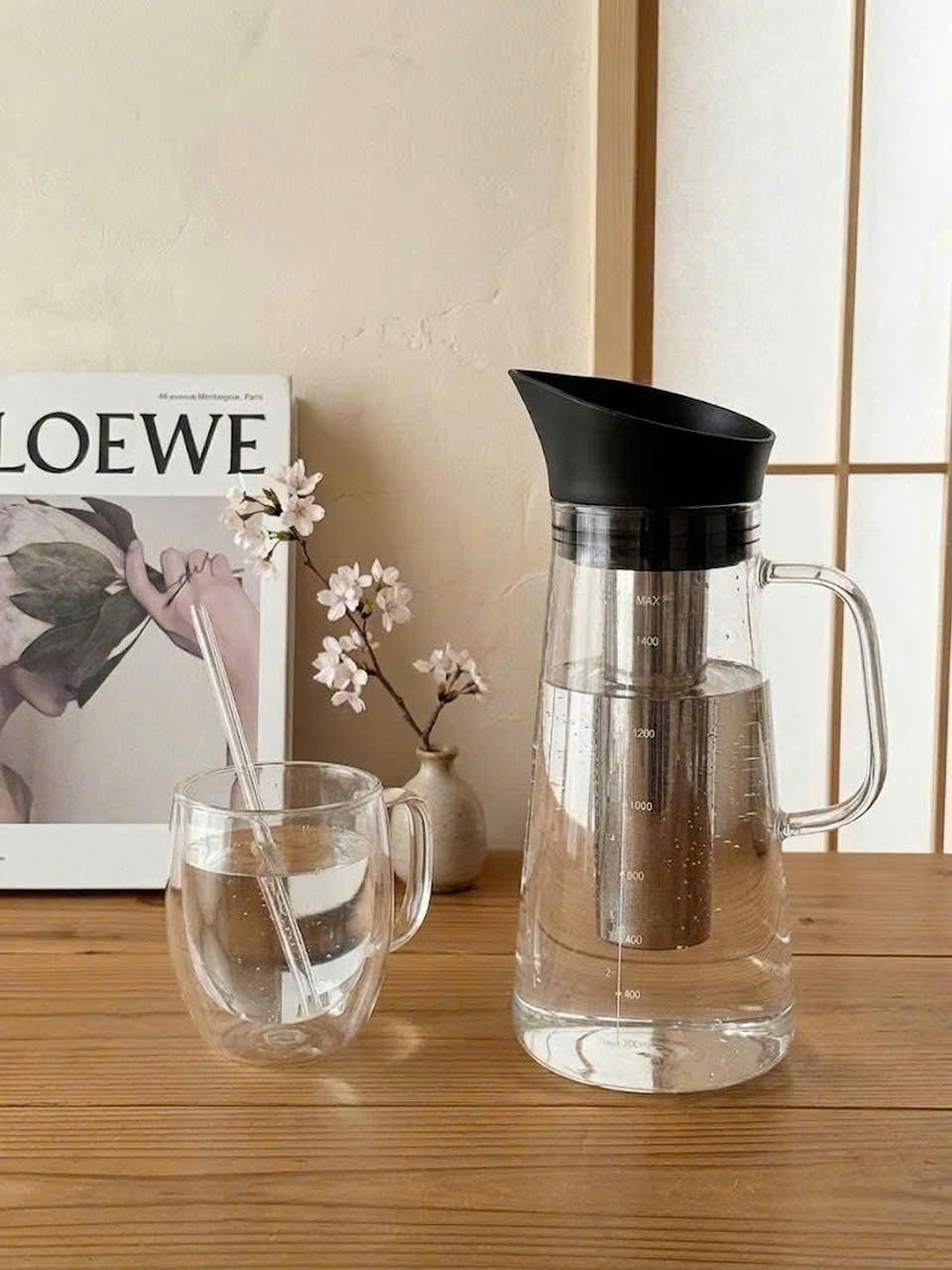 Bình pha trà thủy tinh kèm lõi lọc 1500ml MOMIJI