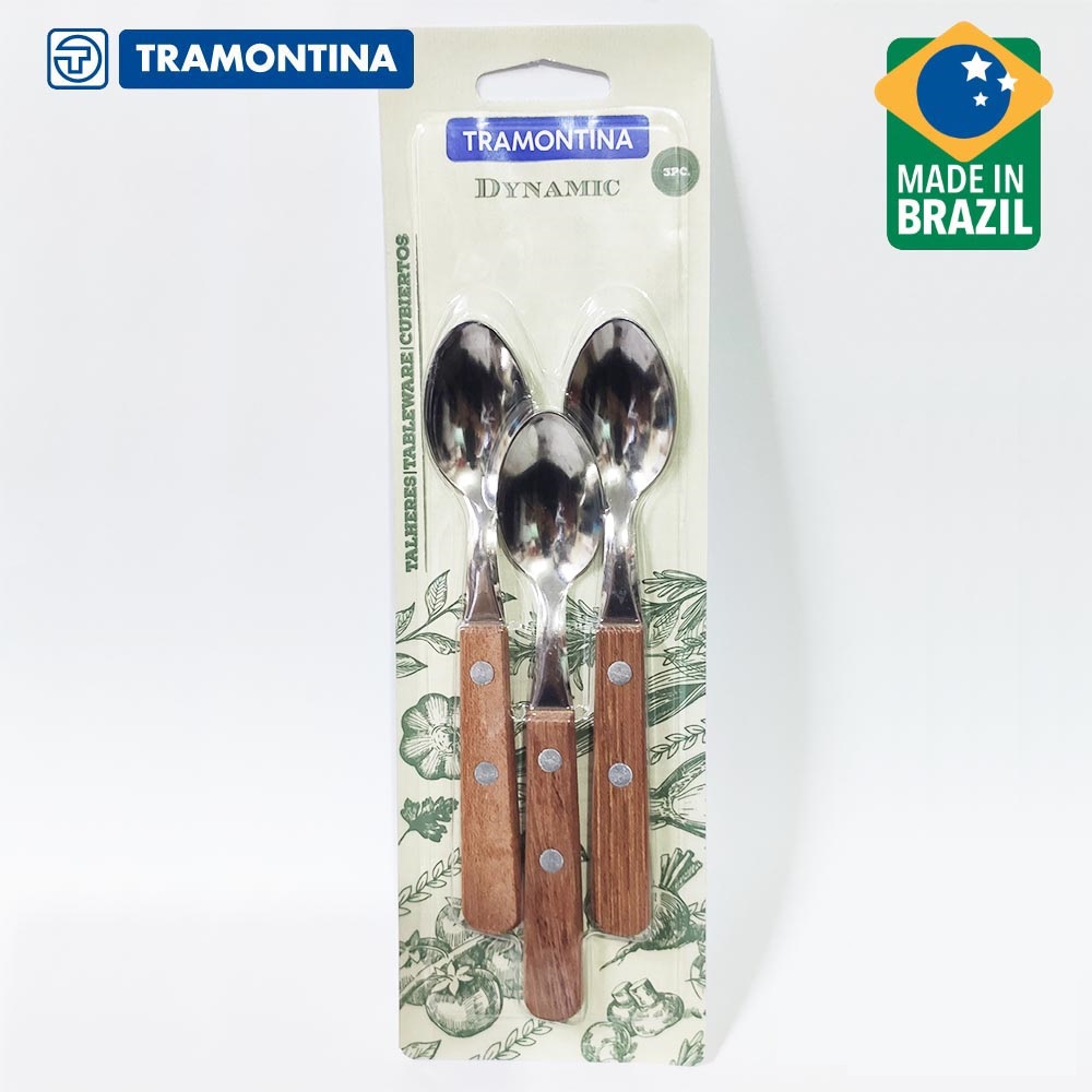 Bộ 3 thìa cafe Inox cán gỗ Tramontina - size 19cm