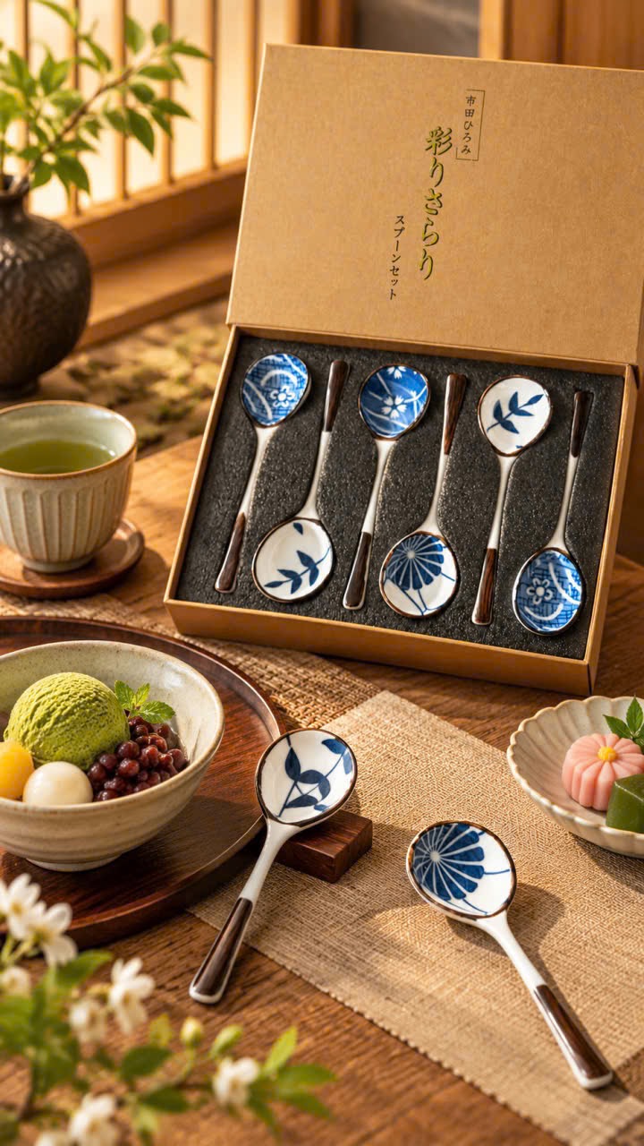 Bộ 6 thìa gốm vẽ tay Nhật Bản