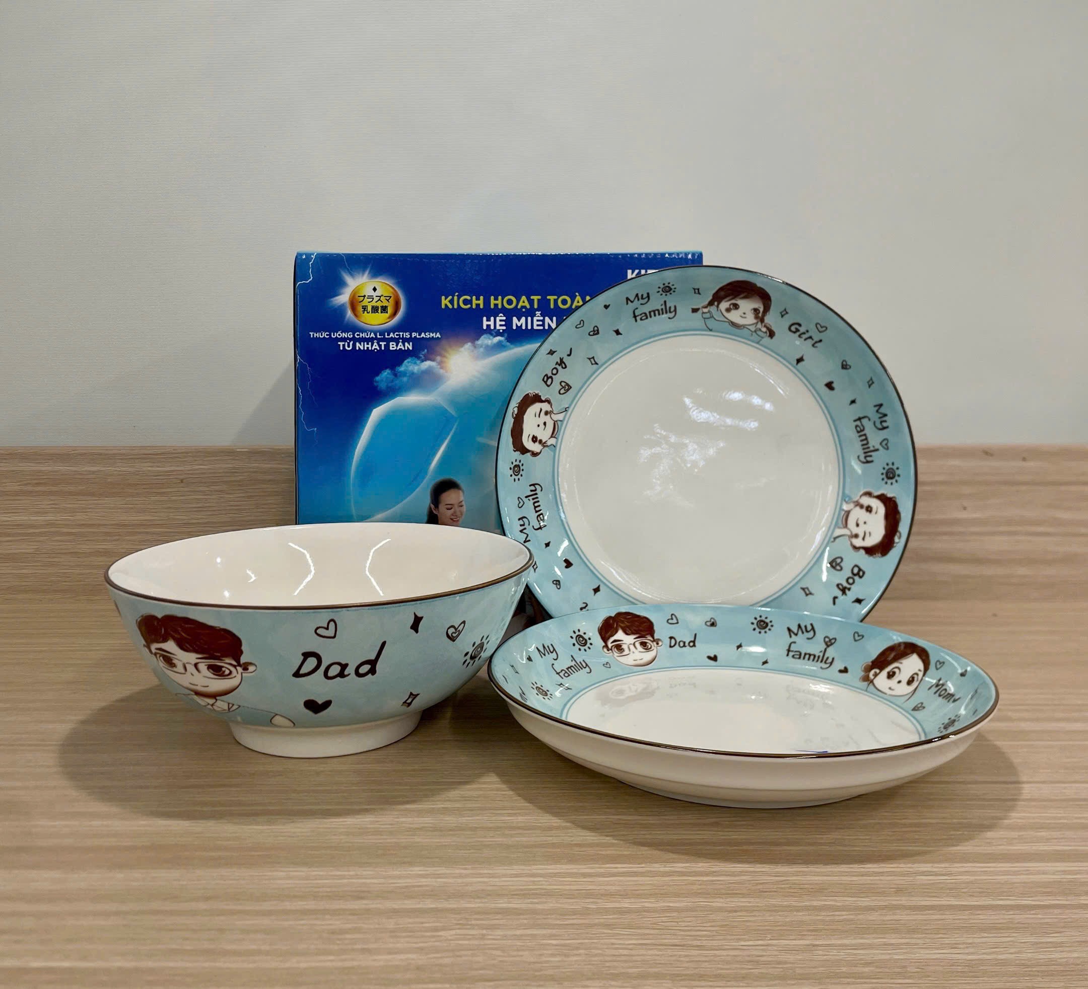 Bộ bát đĩa sứ gia đình Kirin 3 món