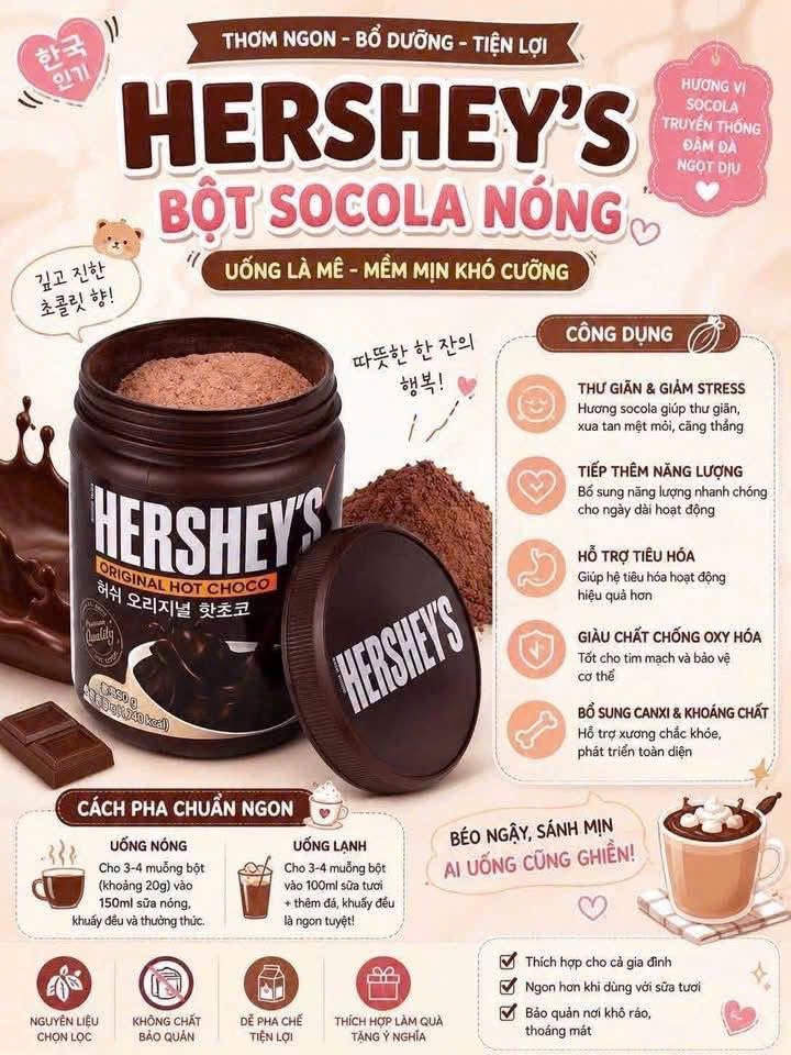 Bột socola cacao nguyên chất Hersheys 450g