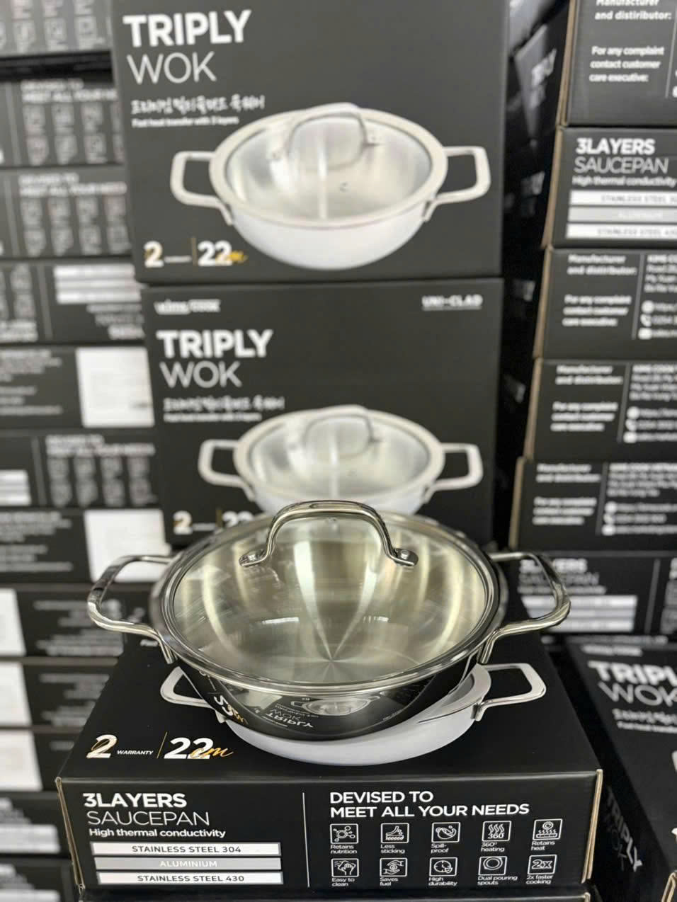 Chảo inox sâu lòng vung kính 22cm Kimscook