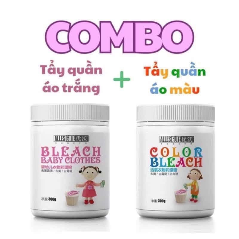 Combo: 02 lọ bột tẩy mốc quần áo 300g (1 tẩy trắng + 1 tẩy màu)