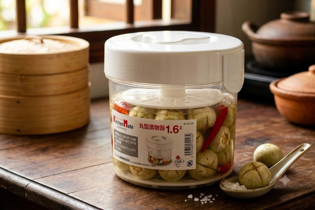 Hũ muối dưa cà kèm khay nén Pearl Metal Nhật Bản
