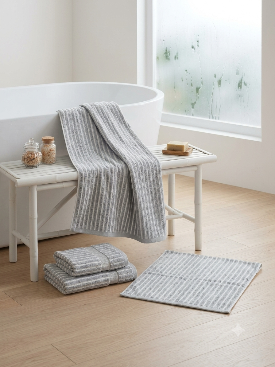 Khăn gội cotton organic màu kẻ ghi 32x72cm
