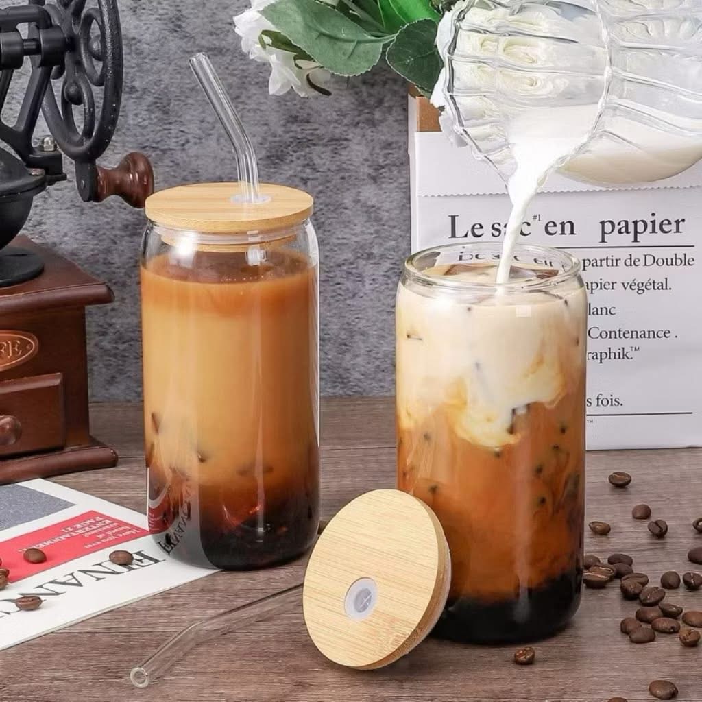 Set 2 cốc thuỷ tinh nắp gỗ 540ml