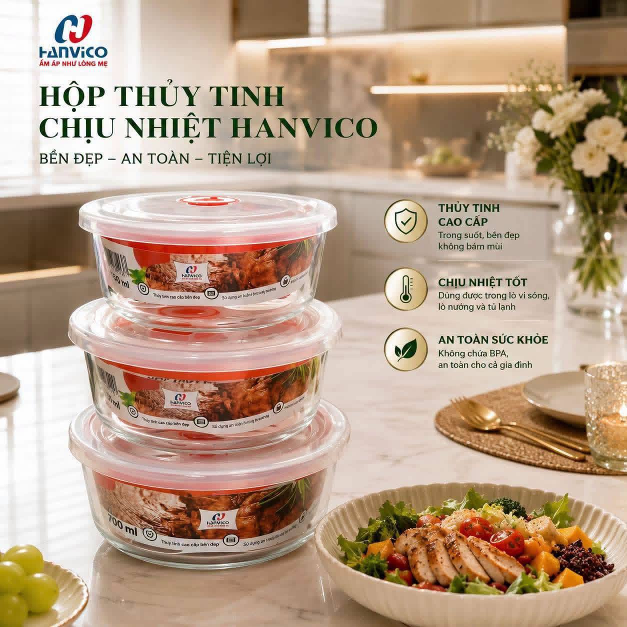 Set 3 hộp thuỷ tinh KM Hanvico