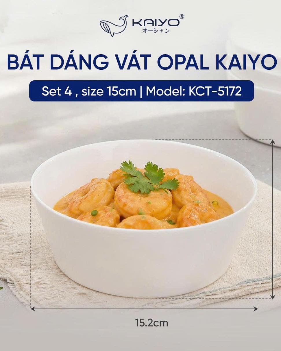 Set 4 bát dáng vát opal Kaiyo – size 15cm (KCT-5172)