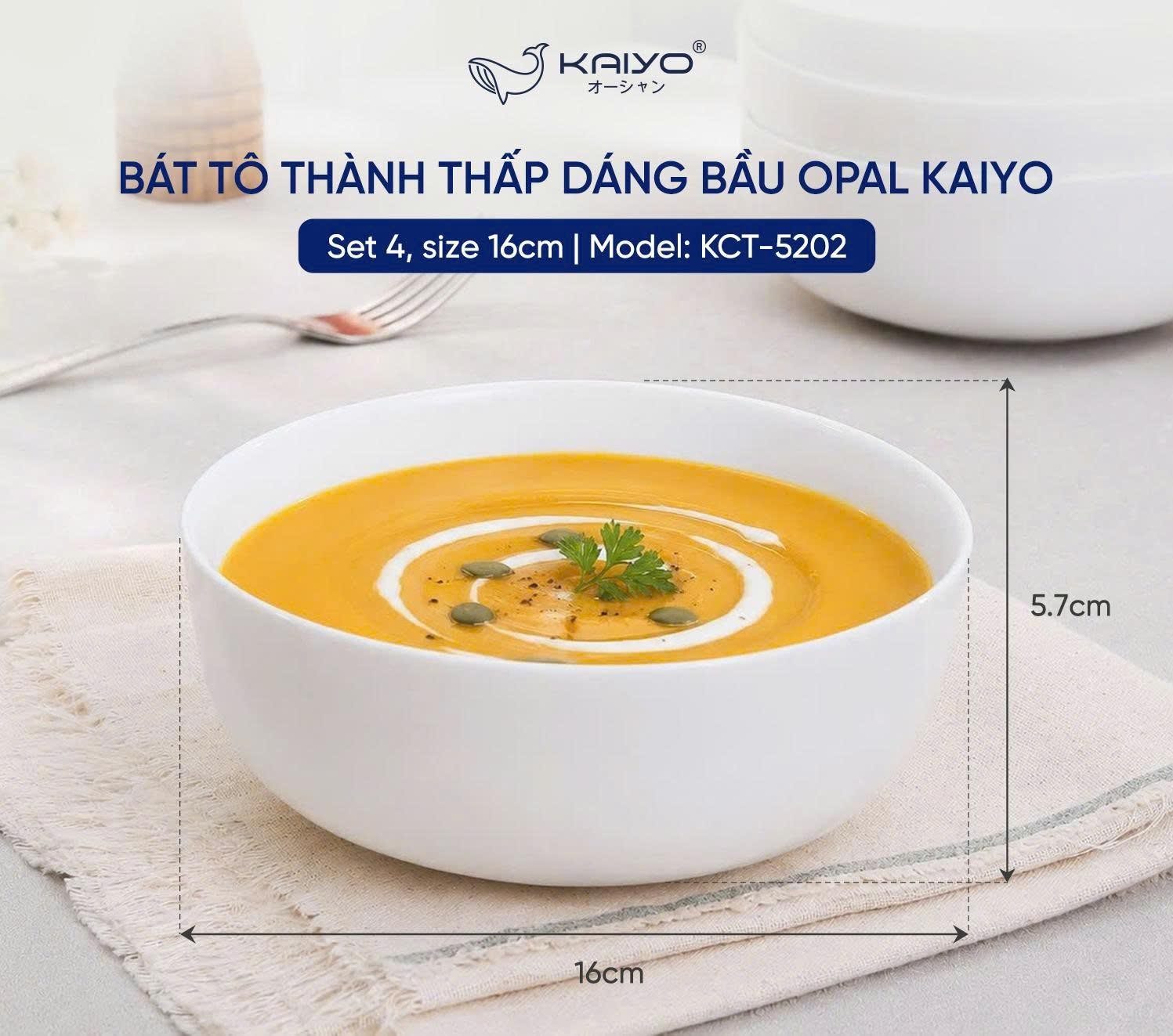Set 4 bát tô đa năng dáng bầu opal Kaiyo 16cm (KCT-5202)