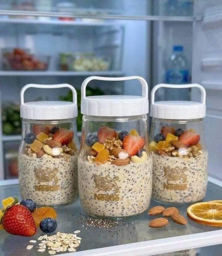 Set 4 hũ thủy tinh quai xách ủ yến mạch 380ml