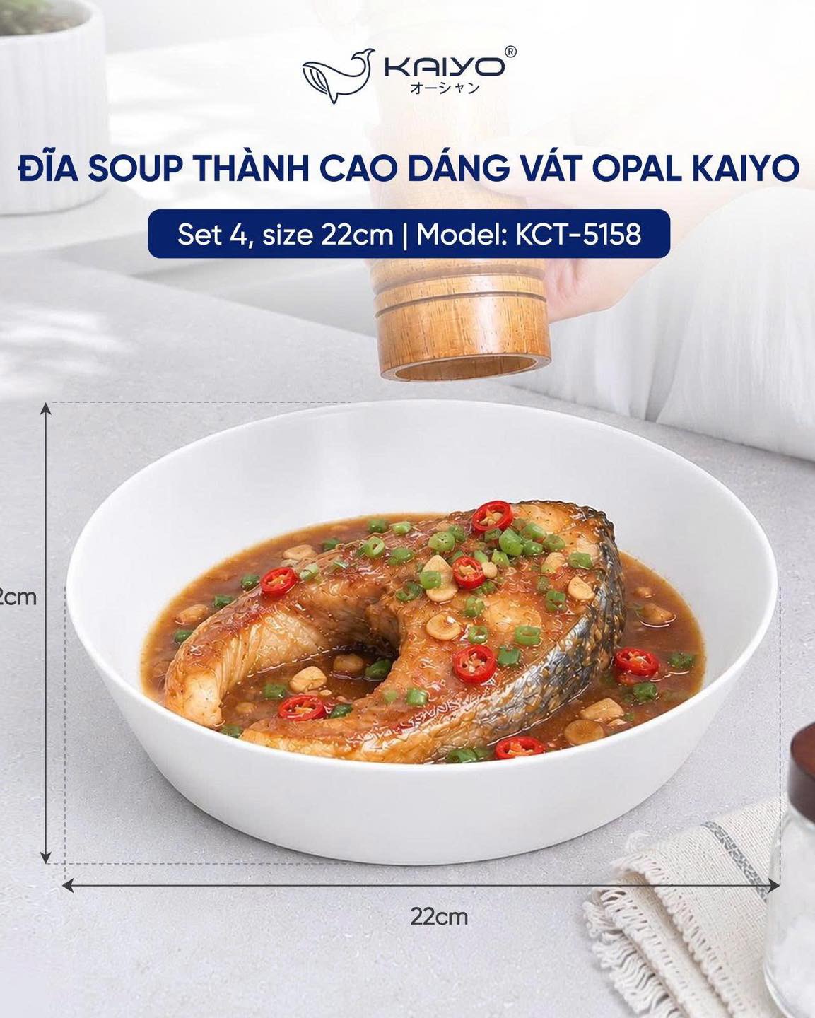 Set 4 đĩa soup dáng vát opal Kaiyo – size 22cm (KCT-5158)