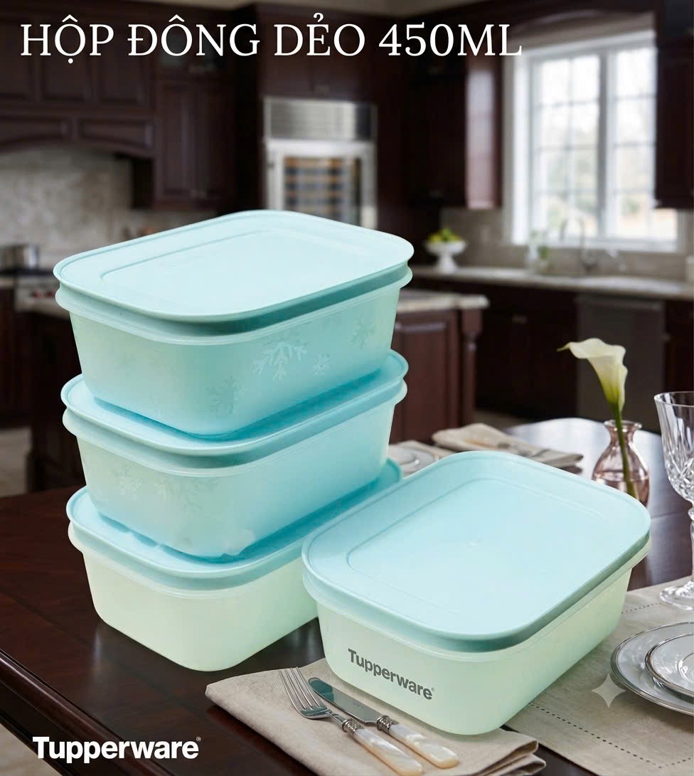 Set 4 hộp đông dẻo Tupperware 450ml - xanh ngọc