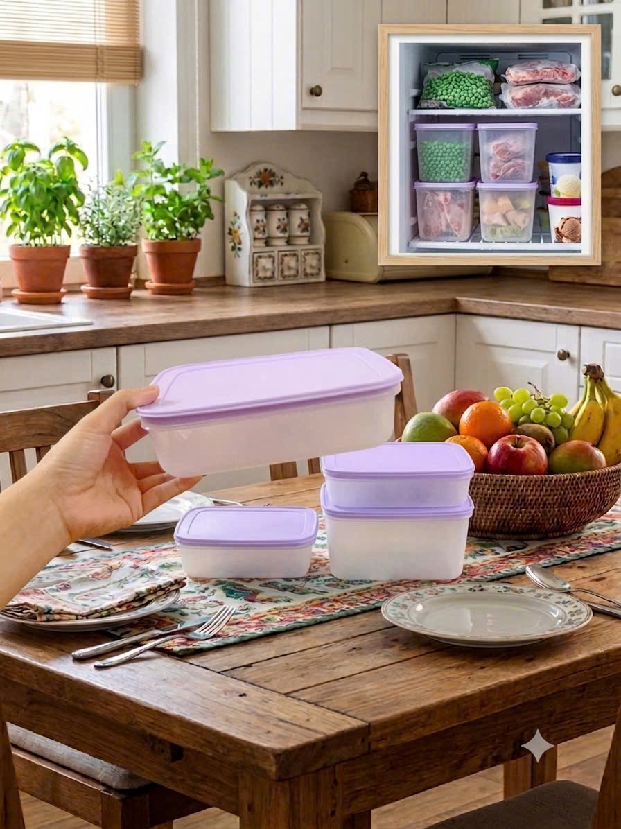 Set 4 hộp đông Tupperware tím (2 hộp 1L + 2hộp 2.5L)