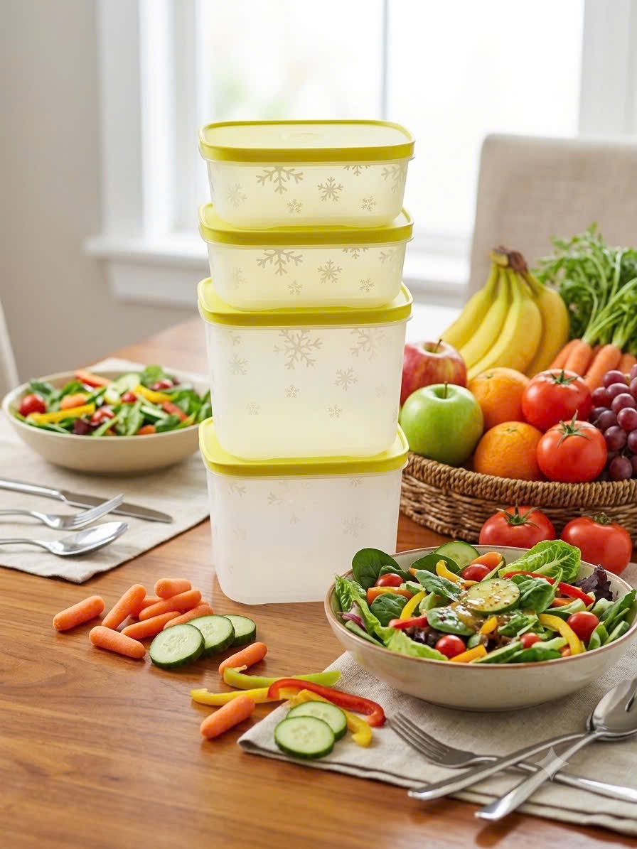 Set 4 hộp đông Tupperware xanh lá (2 hộp 1L + 2 hộp 450ml)