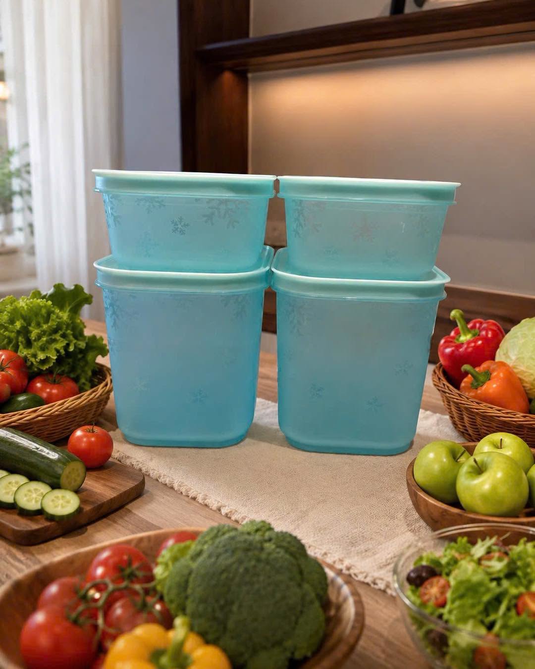 Set 4 hộp đông Tupperware xanh ngọc (2 hộp 1.1L + 2 hộp 450ml)