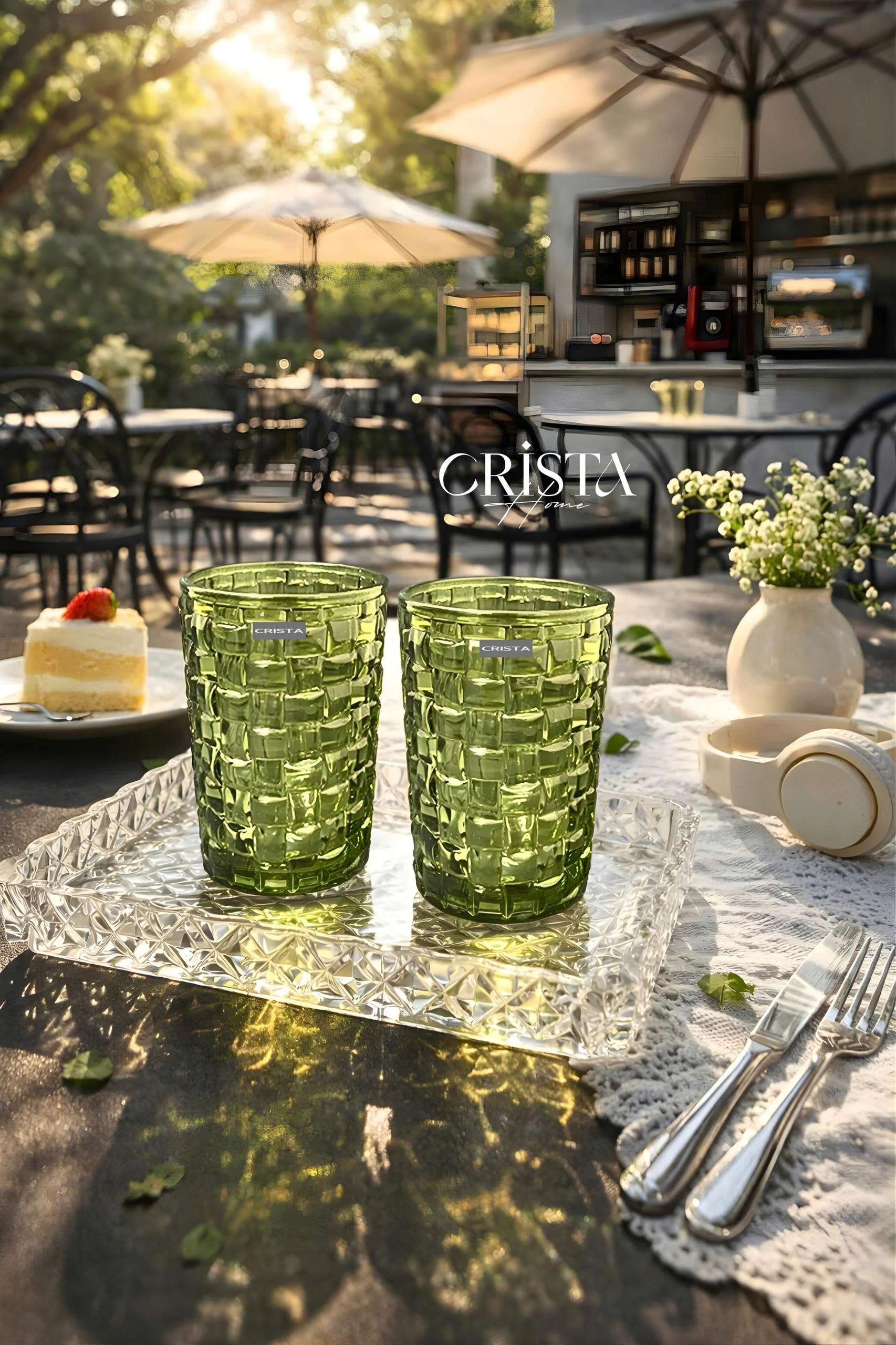 Set 6 cốc thủy tinh vân caro Crista 350ml