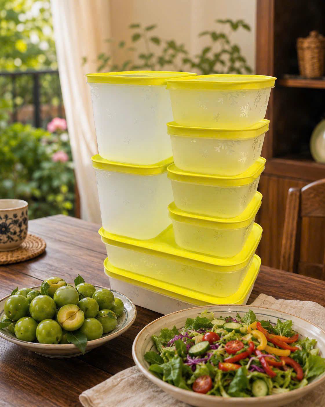 Set 8 hộp Tupperware nắp vàng (2 hộp 1.1L + 2 hộp 1L + 4 hộp 450ml)