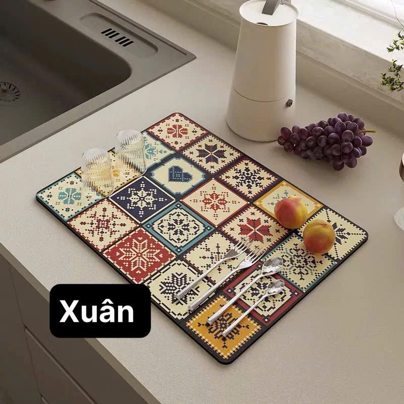 Thảm decor silicon thấm nước úp cốc, bát, nồi size 30x40cm
