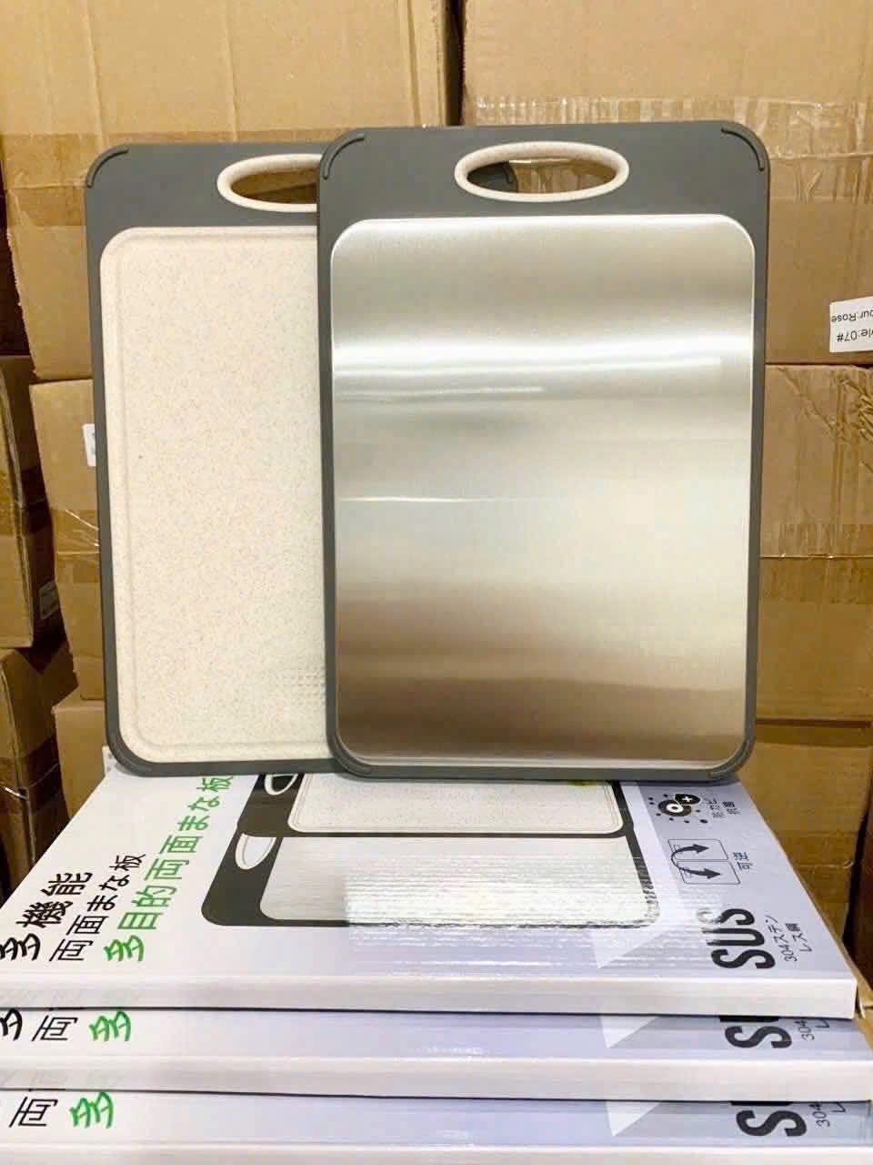 Thớt 2 mặt inox và lúa mạch cỡ đại hàng Nhật size 27 x 40cm