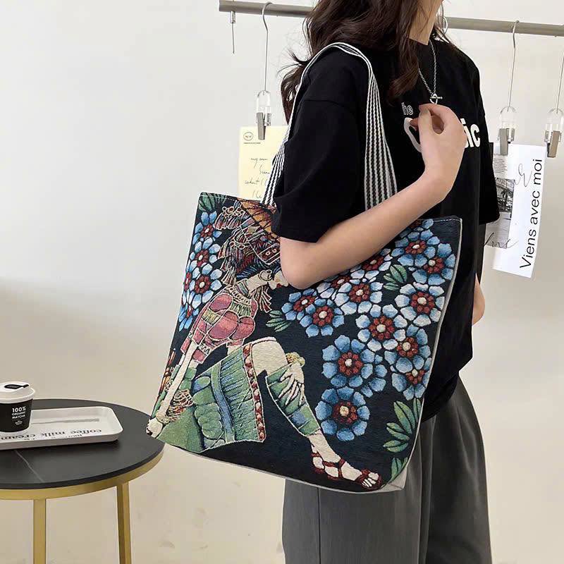 Túi Tote Canvas thêu thổ cẩm