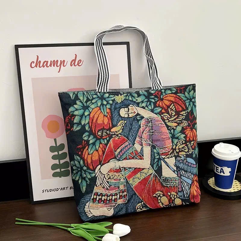 Túi tote canvas thổ cẩm mẫu cô gái