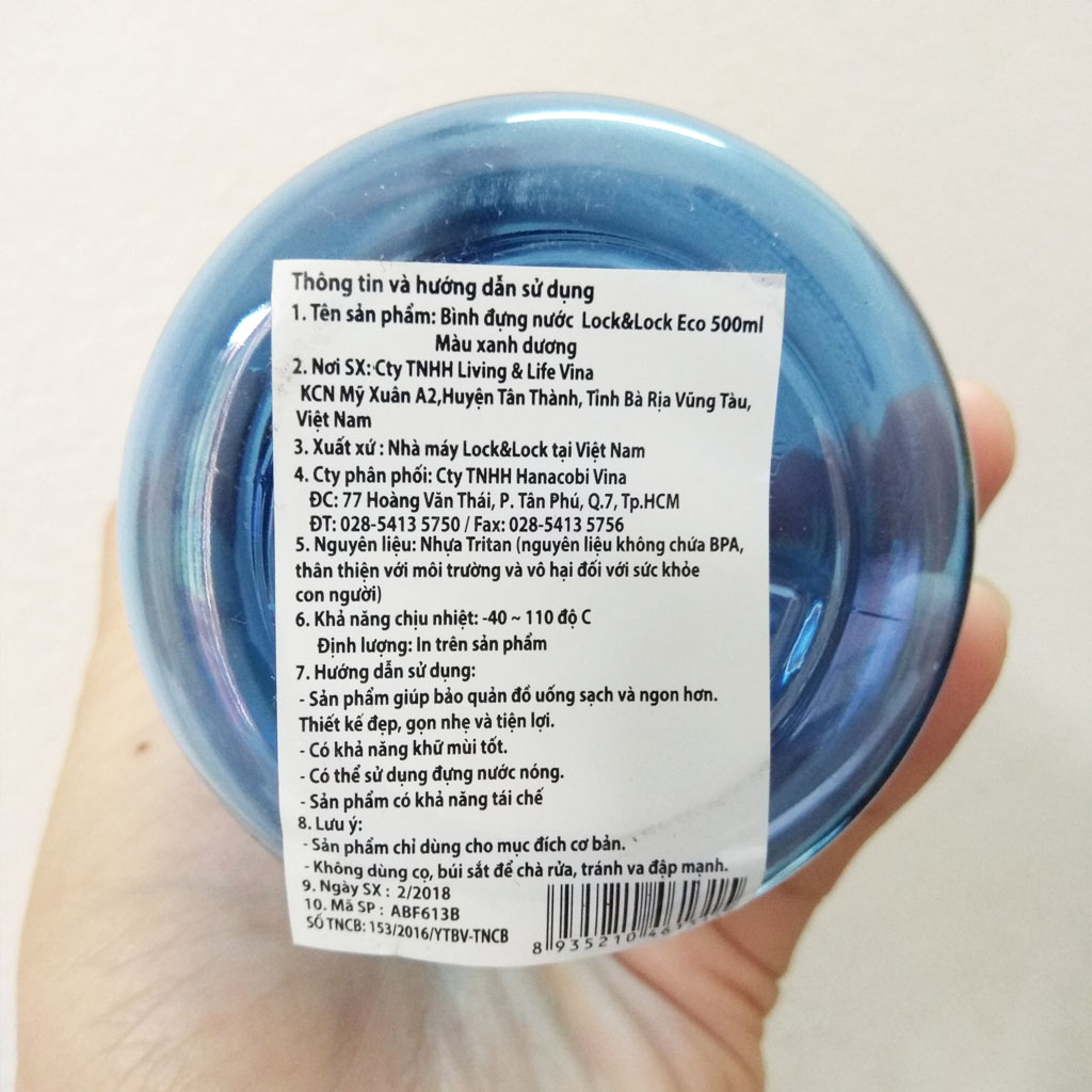 Bình Đựng Nước Chia Vạch Lock&Lock Eco 500ml ABF613B Xanh Dương