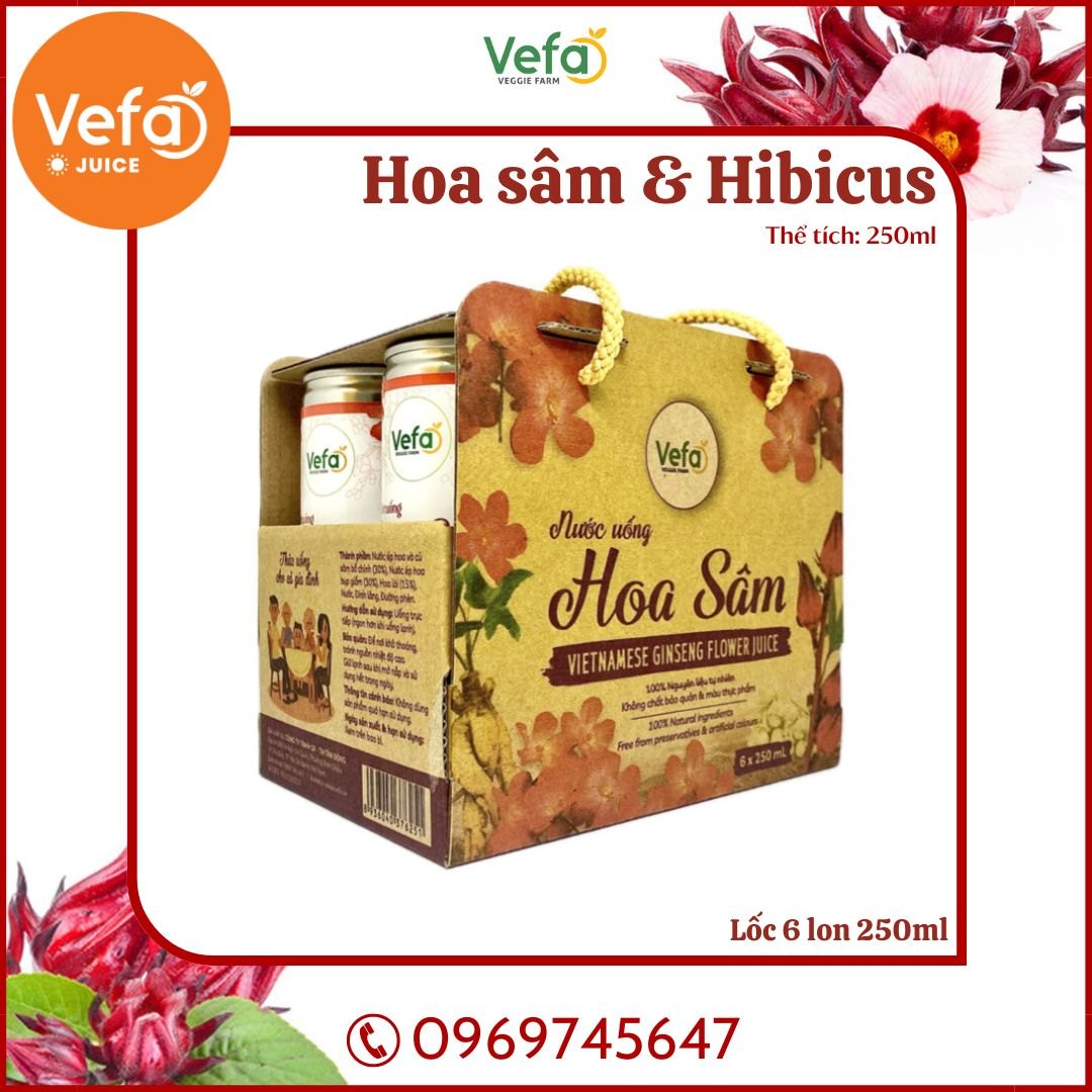 NƯỚC UỐNG HOA SÂM & HIBICUS VIETNAMESE GINSENG FLOWER JUICE LỐC 6 LON